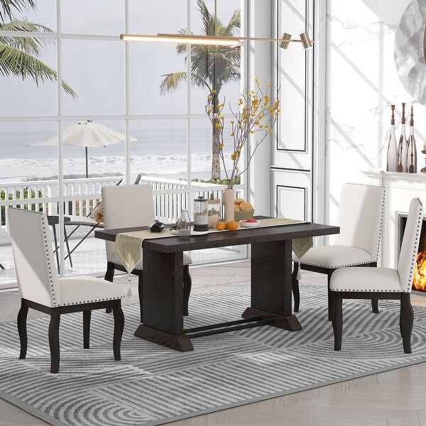 Wood Dining Table Set Rectangular Table with Iron Pipes