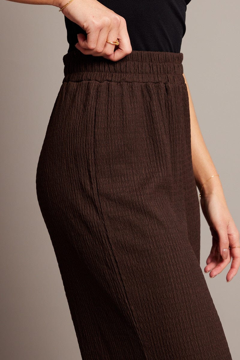 Brown Wide Leg Pants High Rise Textured Fabric