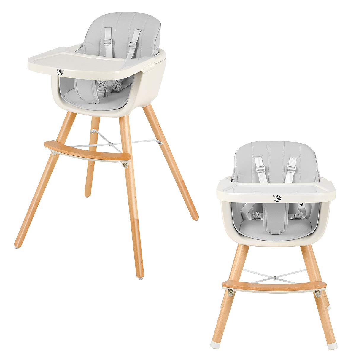 BABY JOY Convertible Baby High Chair, 3 in 1 Wooden Highchair/Booster/Chair with Removable Tray (Beige)