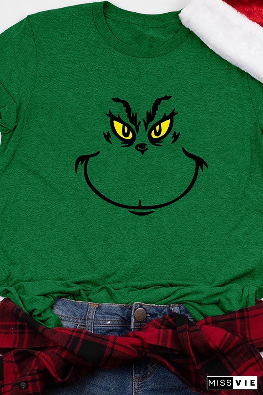 Christmas Grinch Face Pullover Shortsleeves Graphic Tee Wholesale