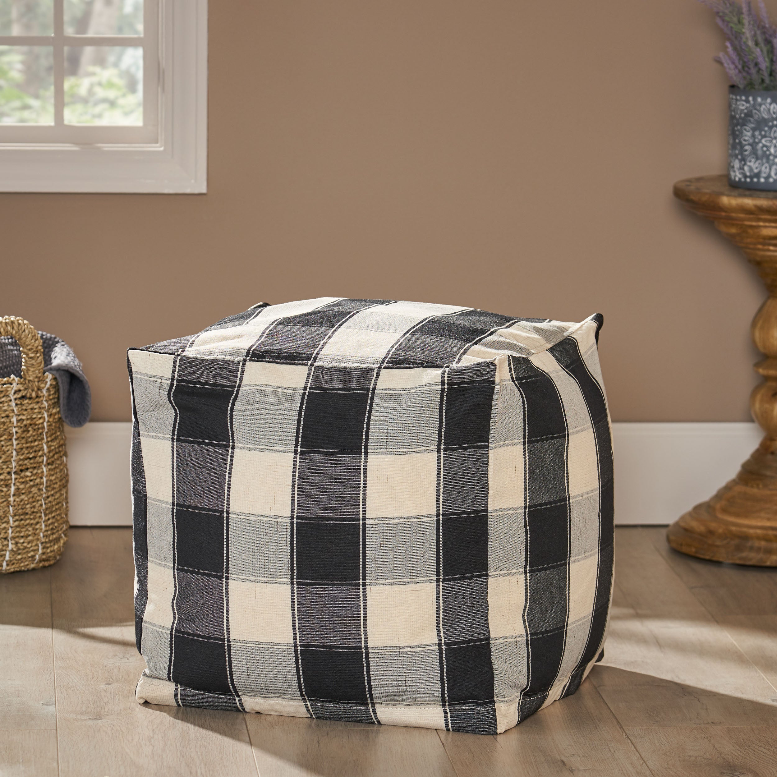 Prestage Modern Fabric Checkered Cube Pouf