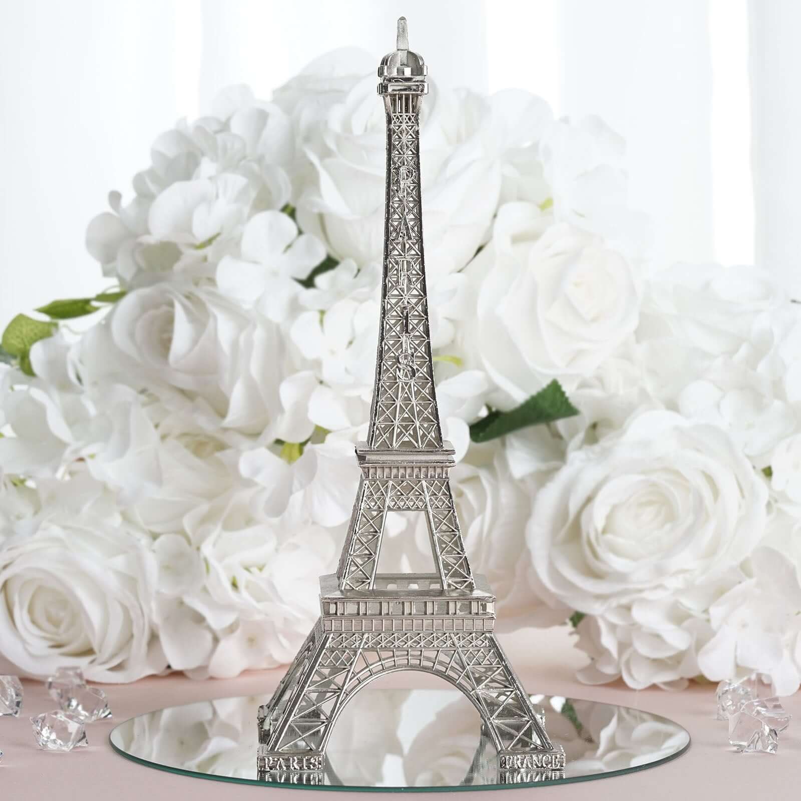 Silver Metal Eiffel Tower Table Centerpiece, Decorative Cake Topper - 10