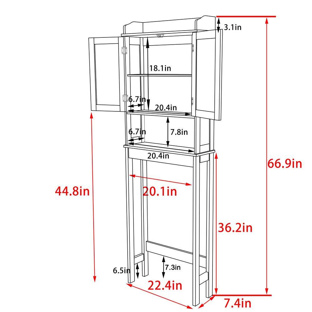 VEIKOUS 22.4 in. W x 67 in. H x 7.4 in. D White Bathroom Over-the-Toilet Storage Cabinet Organizer with Doors and Shelves HP0904-06WH