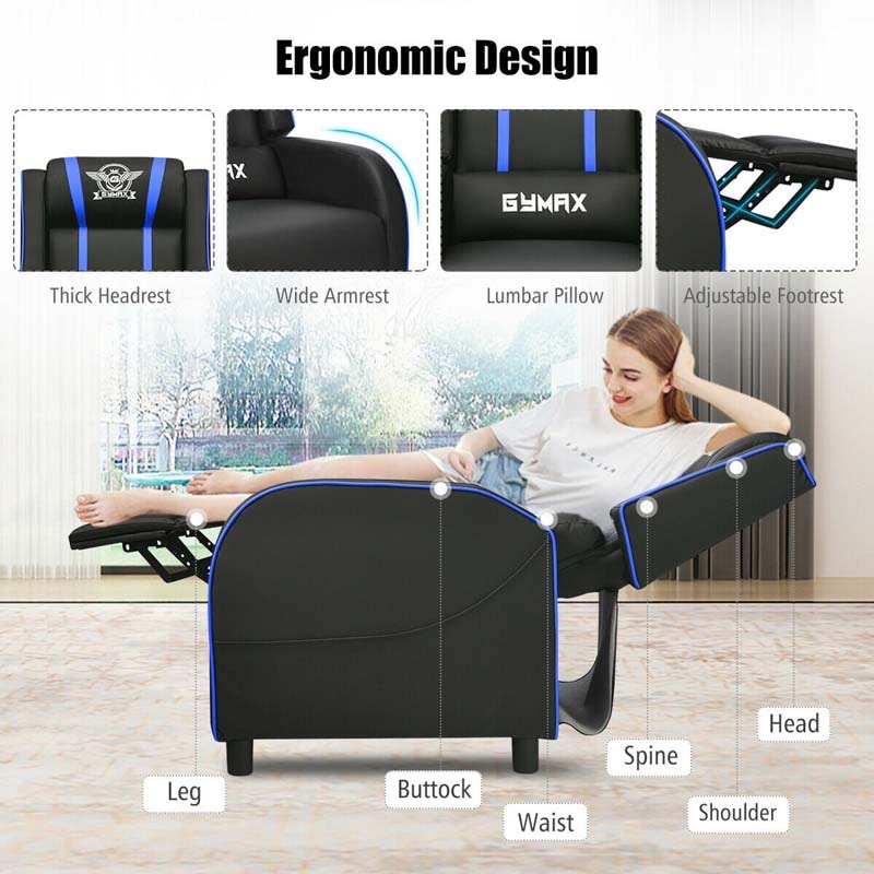 Massage Gaming Recliner Chair with Footrest, Racing Style Gaming Sofa, Lounge Sofa, PU Leather Single Sofa, Home Theater Seat