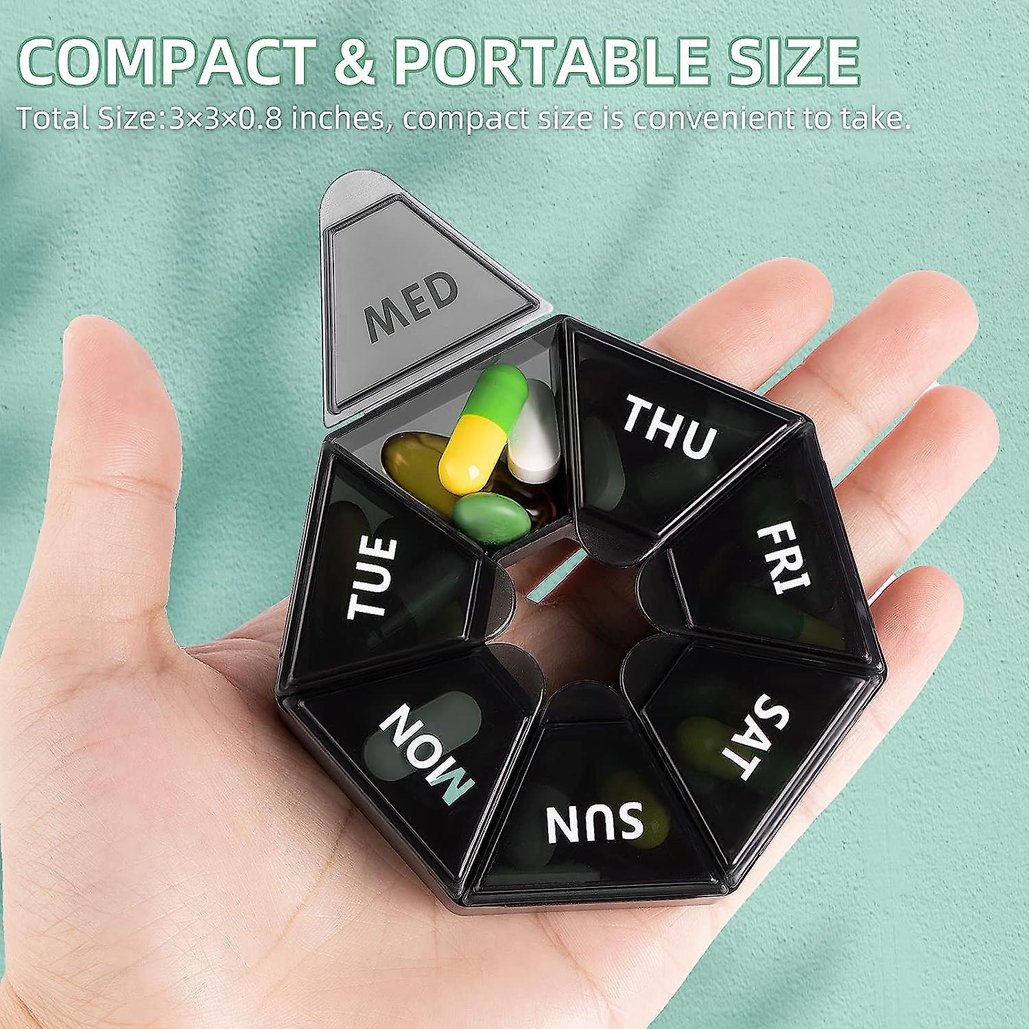 Weekly Pill Organizer， 2 Pack Portable Travel Pill Box Dispenser Medicine Case 6 Colors (seven Day) New Edition For Vitamin/fish Oil/pills/supplements