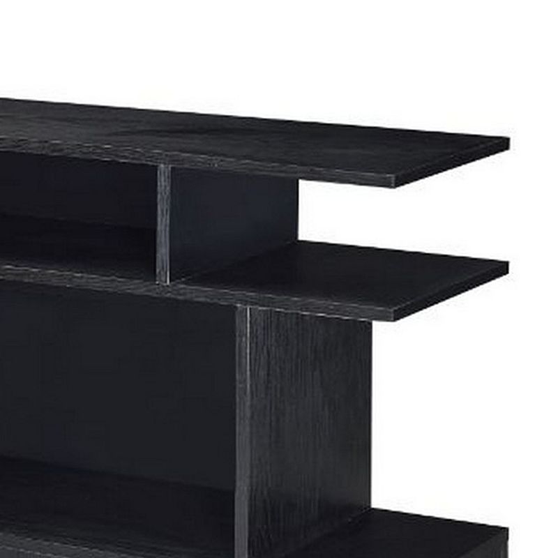 Sofa Table with 2 Open Compartments and Extended Sides， Black