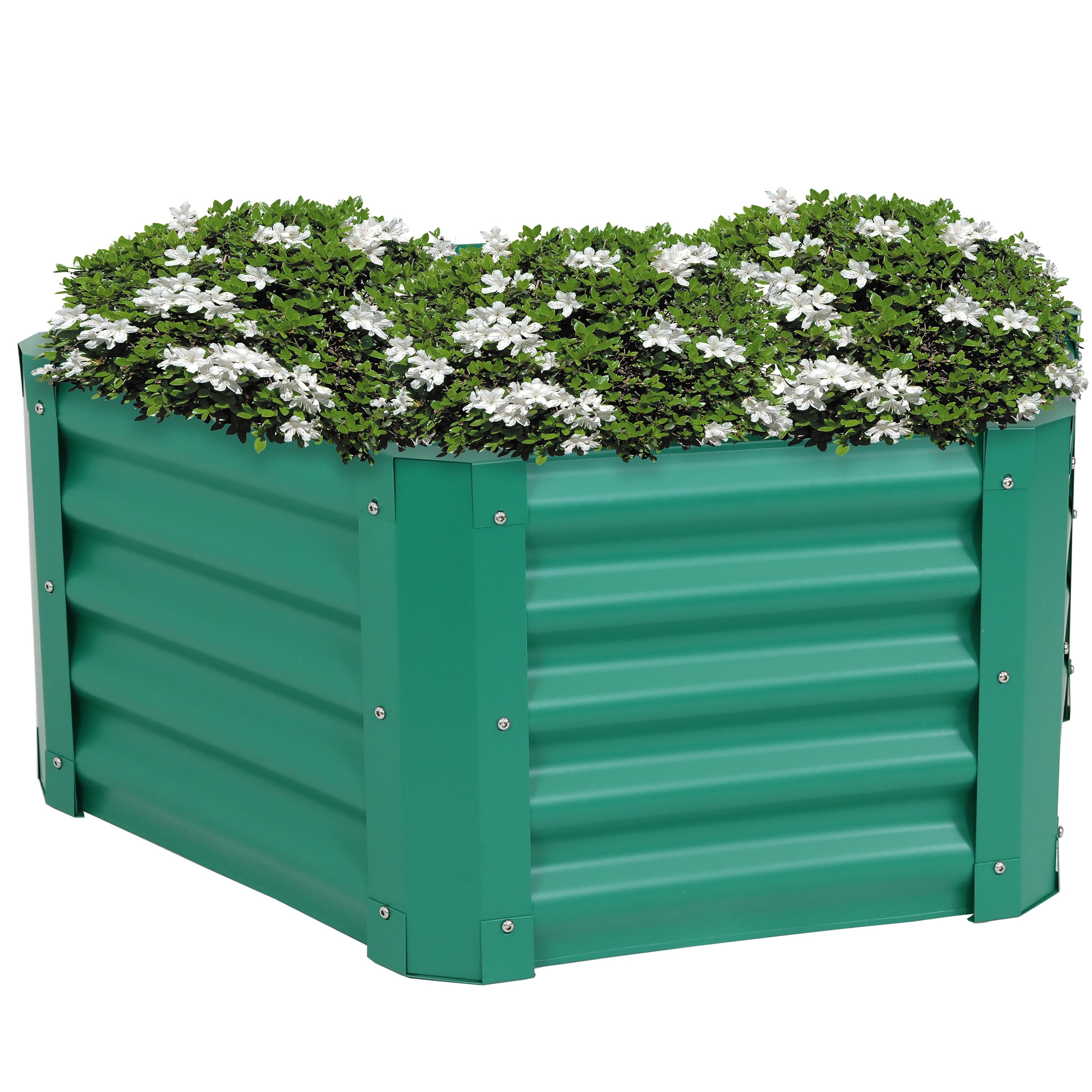 Sunnydaze Raised Powder-Coated Hexagon Steel Garden Bed Kit for Plants, Flowers, Vegetables and Herbs - 41" W x 16" Deep - Green