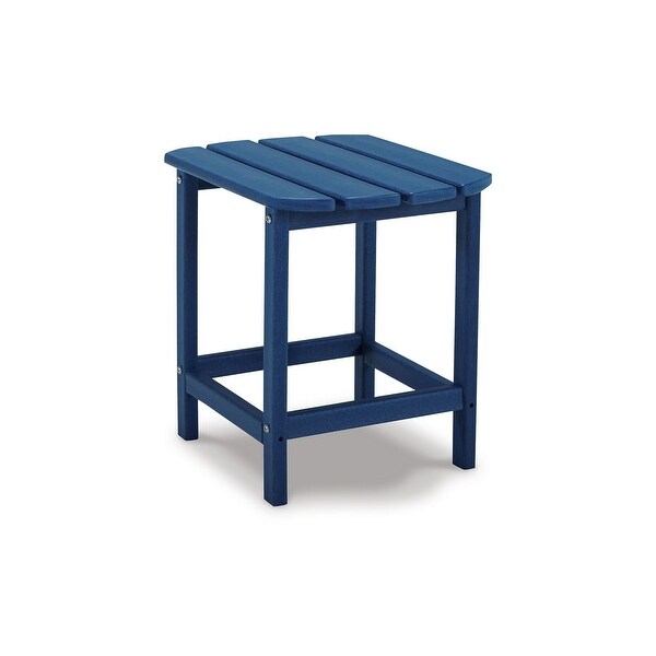 Suen 19 Inch End Table，Outdoor Blue Polyethylene Slatted Top，Steel Frame