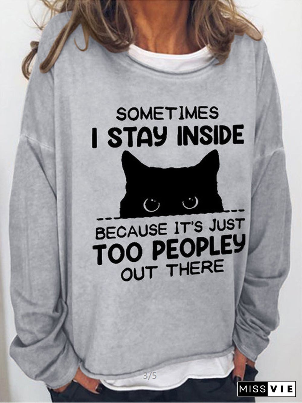 Women's Long Sleeve Scoop Neck Cat Graphic Printed Sweatshirts Tops