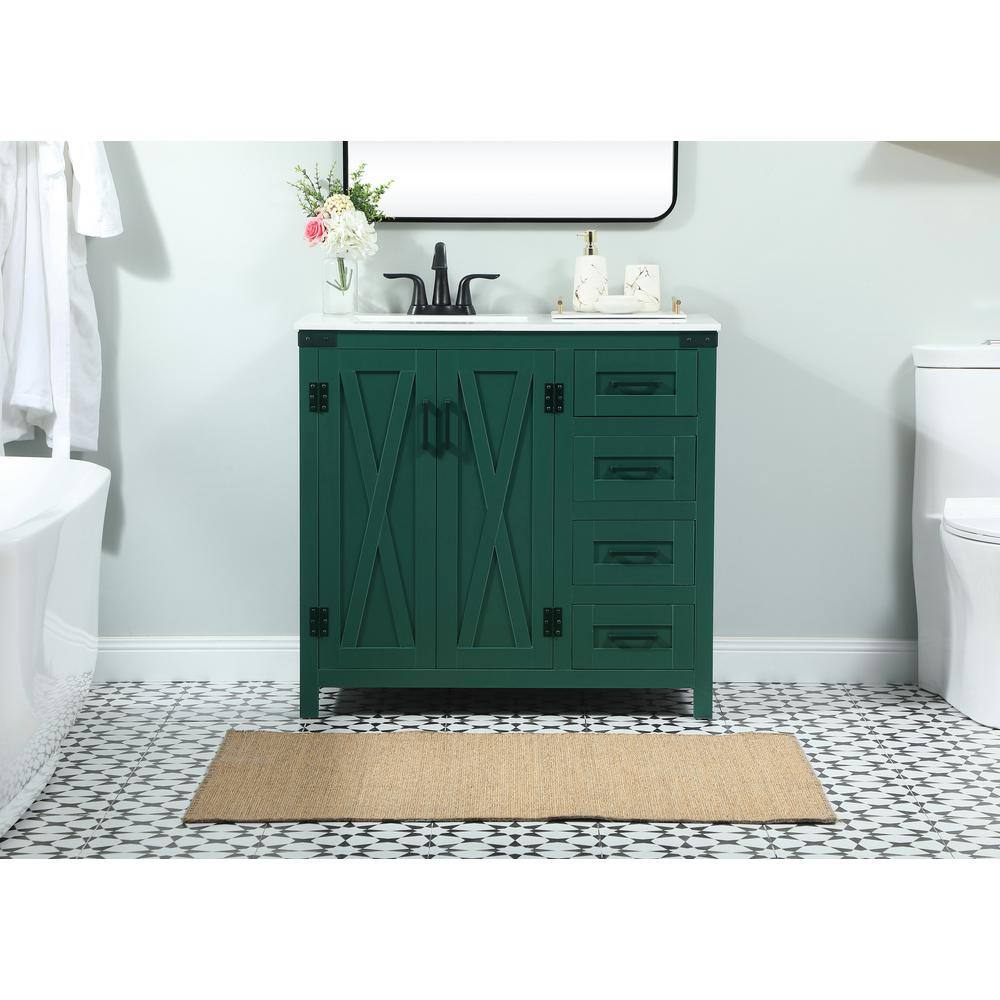 Simply Living 36 in. W x 19 in. D x 34 in. H Bath Vanity in Green with Ivory White Quartz Top SL270708MGN