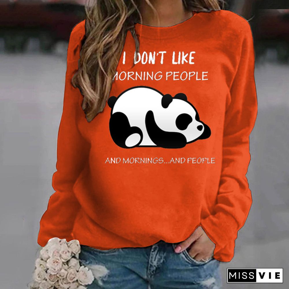 Fashion Panda I Don't Like Morning People Printed Oversize Hoodless Sweater For Women Cool Printed Autumn Winter Fashion Ladies Sweatshirts