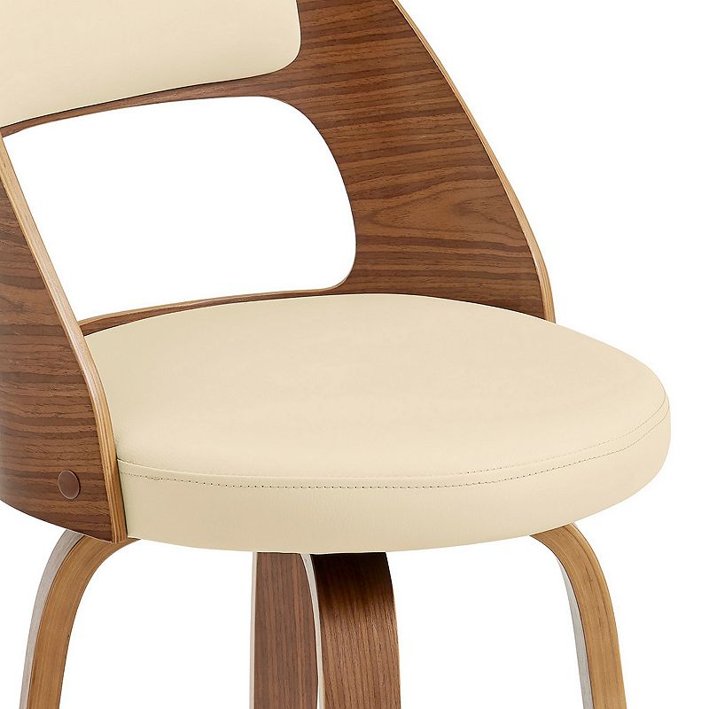 Swivel Bar Stool with Open Design Wooden Back， Cream