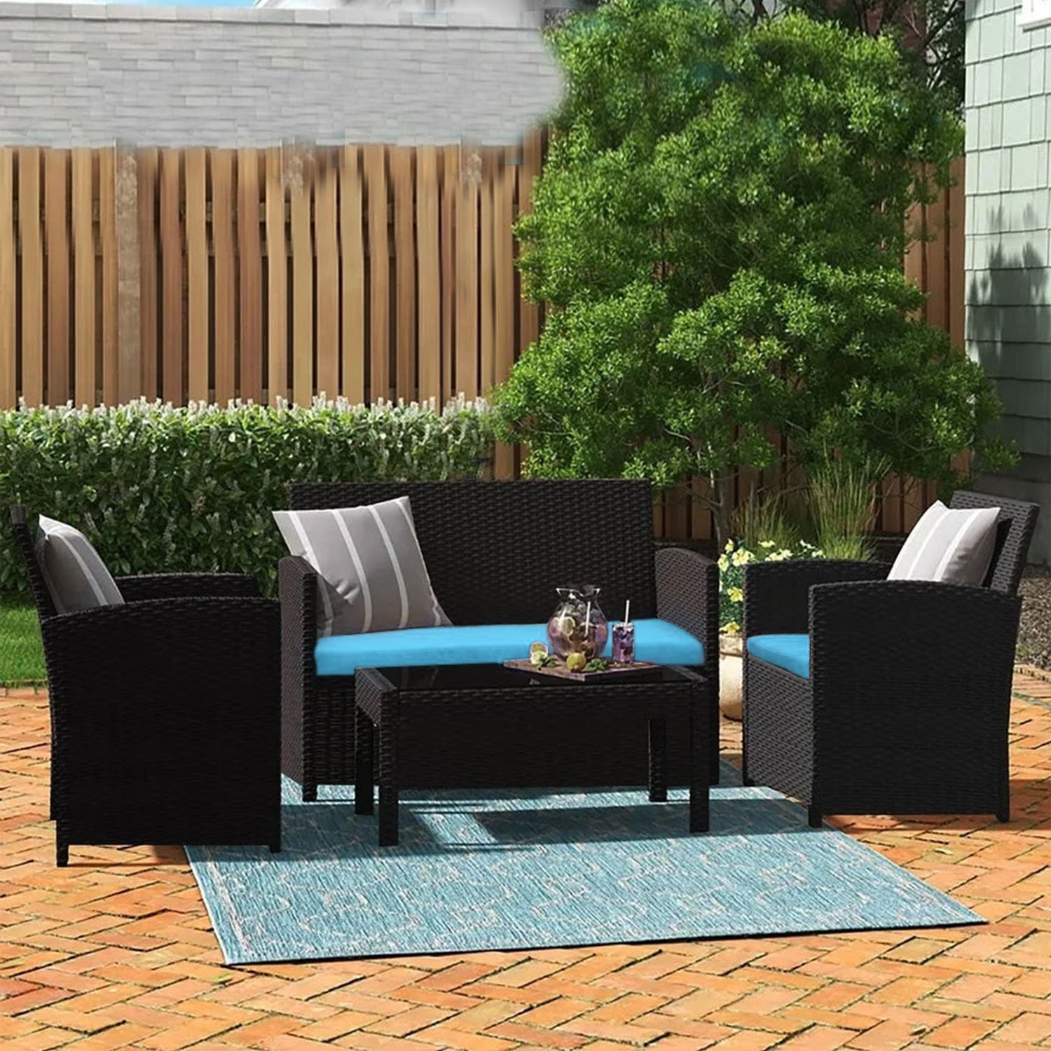 Zenova Outdoor 4-piece Wicker Sofa Furniture Set - Overstock - 35725167