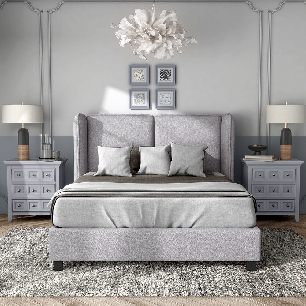 Janna Modern Boucle Fabric Queen size Platform Bed with Wingback Headboard by Furniture of America