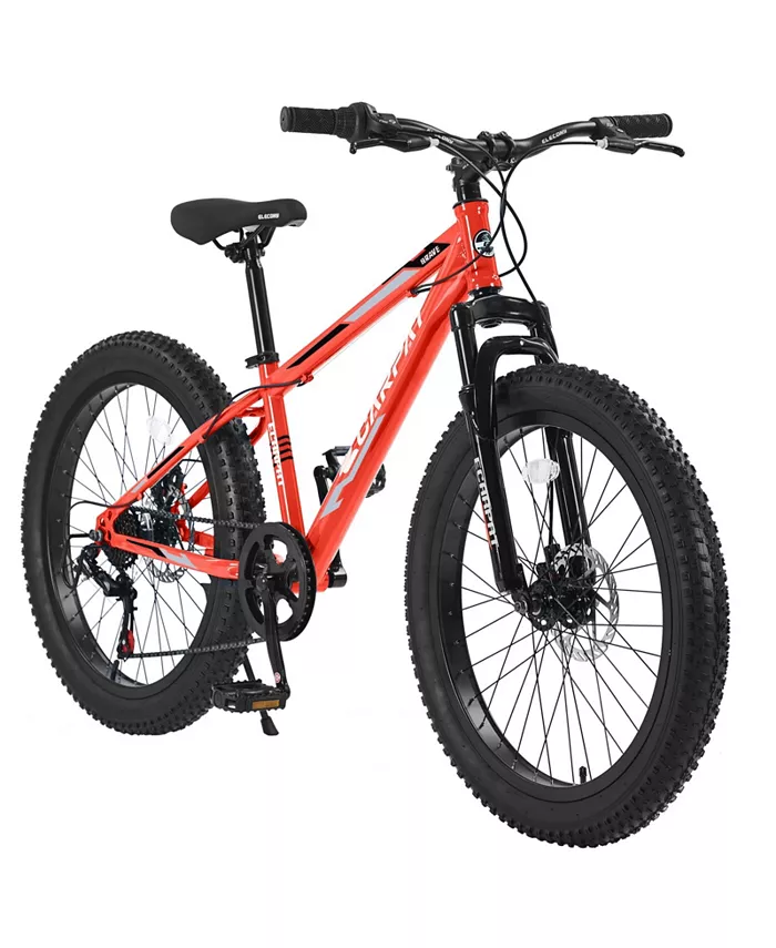 Simplie Fun S24109 Elecony 24 Inch Fat Tire Bike Adult Youth Full Shimano 7 Speeds Mountain Bike， Dual Disc Brake， High-Carbon Steel Frame， Front Suspension， Mountain Trail Bike， Urban Commuter City Bicycle