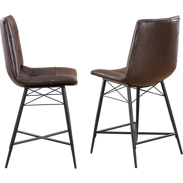 Modern Tufted Design Brown Counter Height Dining Stools (Set of 2)