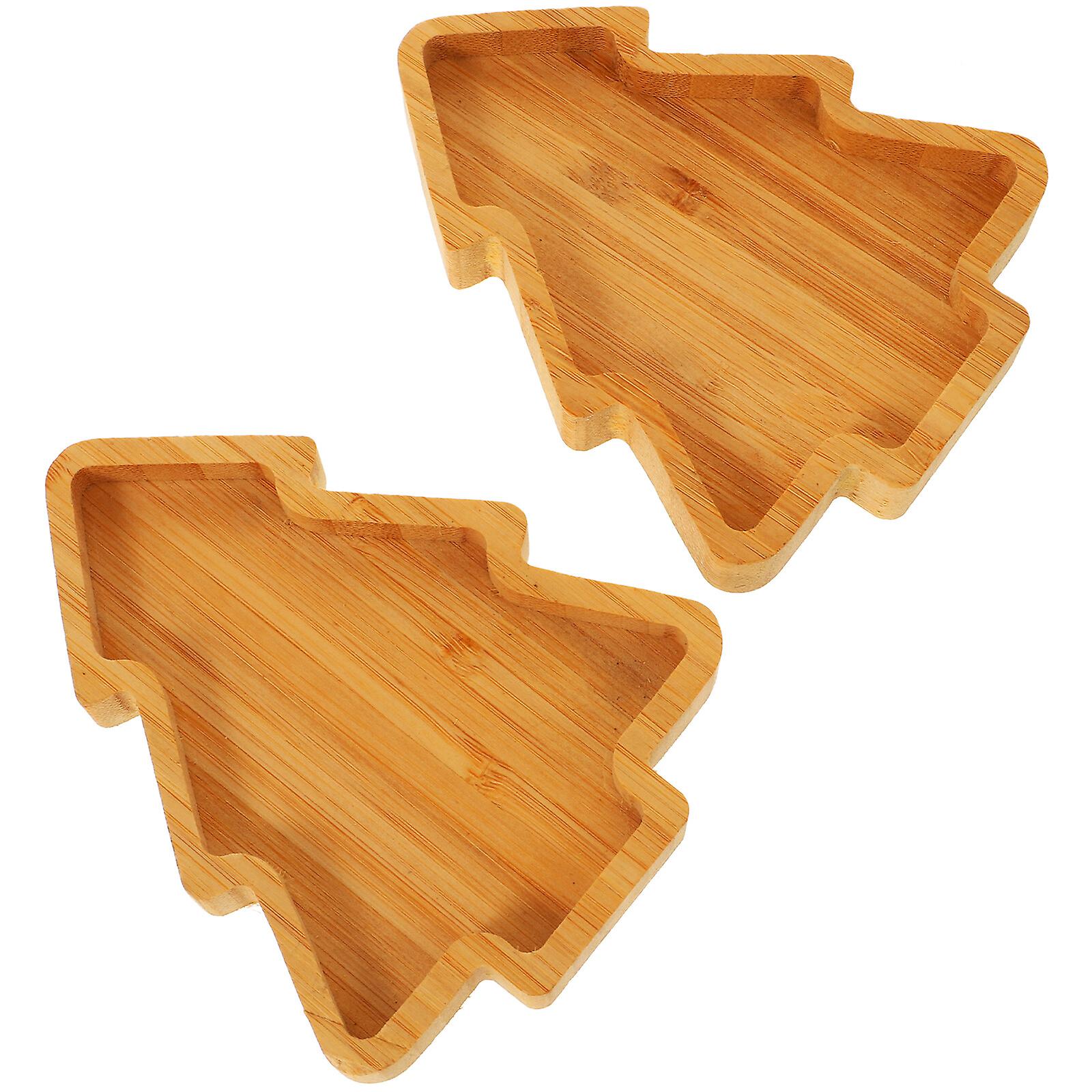 2pcs  Christmas Tree Snack Tray Bamboo Fruit Serving Plate Appetizer Serving Plate Sauce Dish