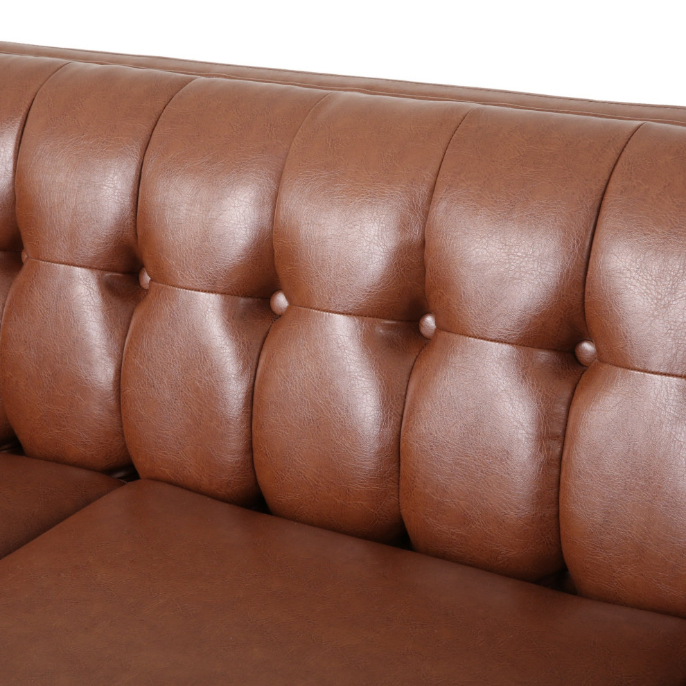 Elegant Sofa  Faux Leather Seat With Tuxedo Arms  ampTufted Back   Contemporary   Sofas   by Decorn  Houzz