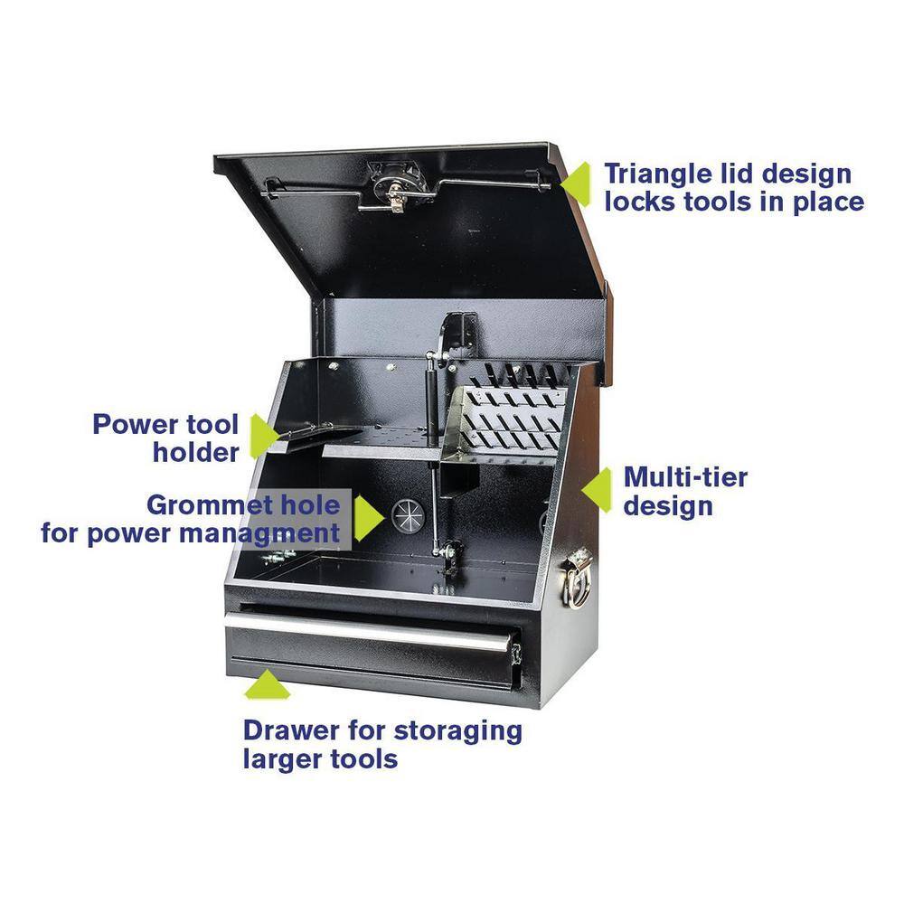 Montezuma 18 in. W x 12 in. D 1-Drawer Black Steel Portable Shop Triangle Tool Box Chest for Sockets Wrenches and Screwdrivers SB180DB