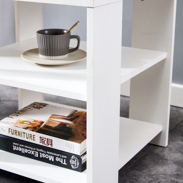 Square wooden Side Table，3-tier End Table