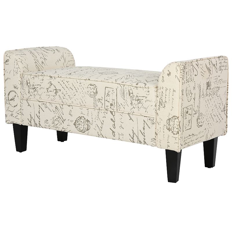 HOMCOM 41 Ottoman Bench Modern Linen Armed Entryway Bench Signature Print with Cream White Parchment Background