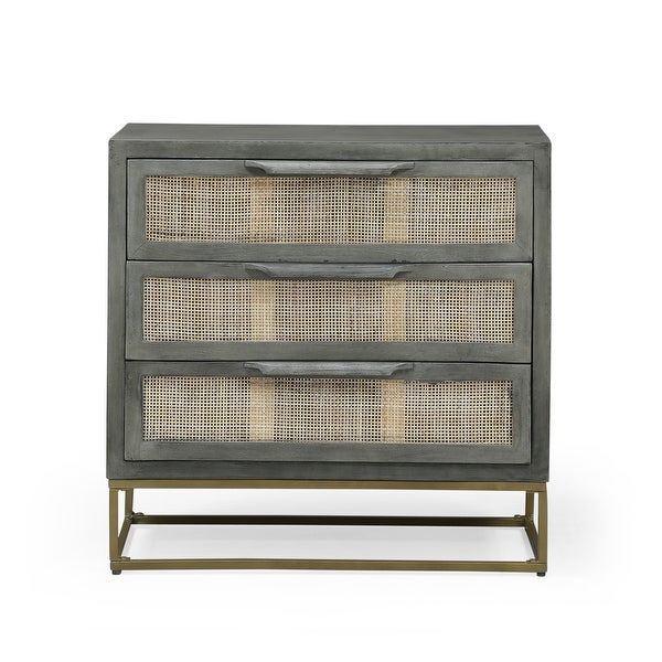 Wolfe Indoor Mango Wood and Wicker Handcrafted 3 Drawer Cabinet by Christopher Knight Home