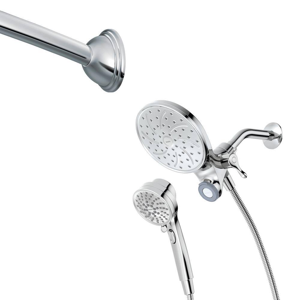 MOEN Attract 6-spray 6.75 in. Dual Shower Head and Handheld Shower Head with 5’ Curved Shower Rod in Chrome 26008-CBRDS