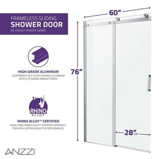 ANZZI Rhodes 60 in. W x 76 in. H Sliding Frameless Shower DoorEnclosure in Brushed Nickel with Clear Glass SD-FRLS05702BN