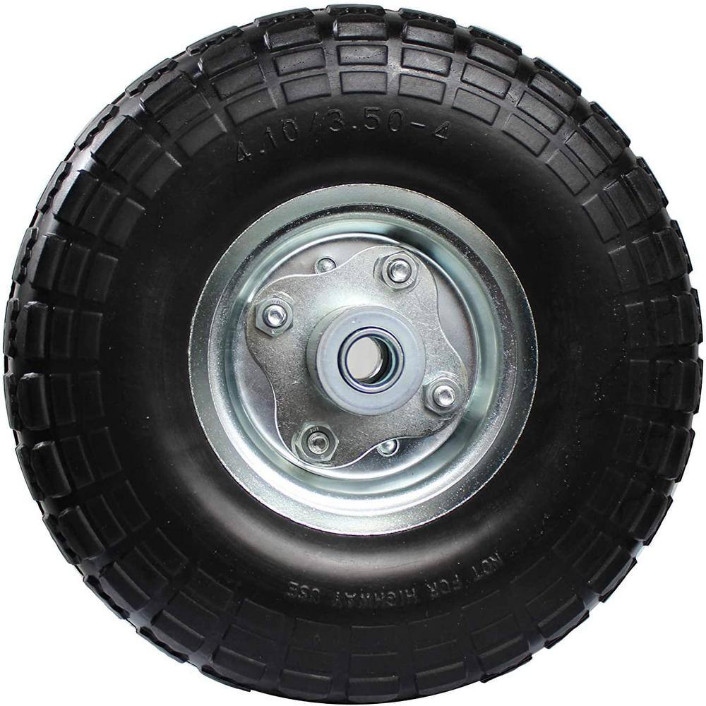 10 in. Dia Flat Free All Purpose Tire with 58 in. Ball Bearing Axle Bore Dia Black 50501