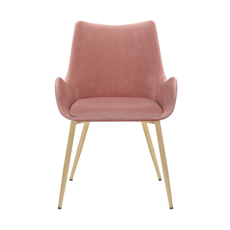 22 Inch Fabric Upholstered Dining Side Chair， Sloped Arms， Metal Legs， Pink