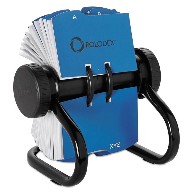 Rolodex Open Rotary Business Card File W 24 Guides Black 67236