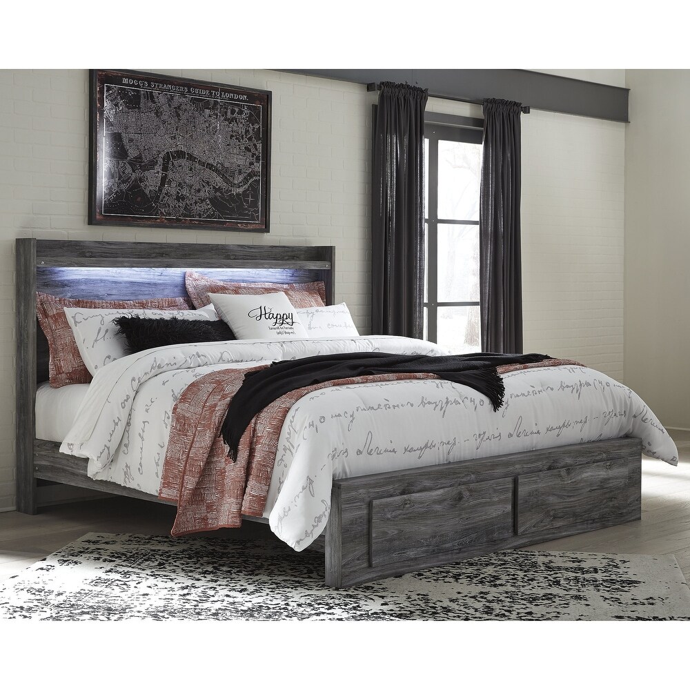 Baystorm Weathered Gray Panel Bed with Footboard Storage Drawers