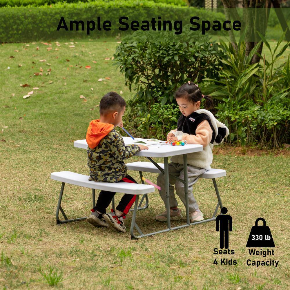 Gardenised Foldable White Kids' Picnic Table Bench Outdoor Portable Children's Backyard Table Patio Table QI004602WT