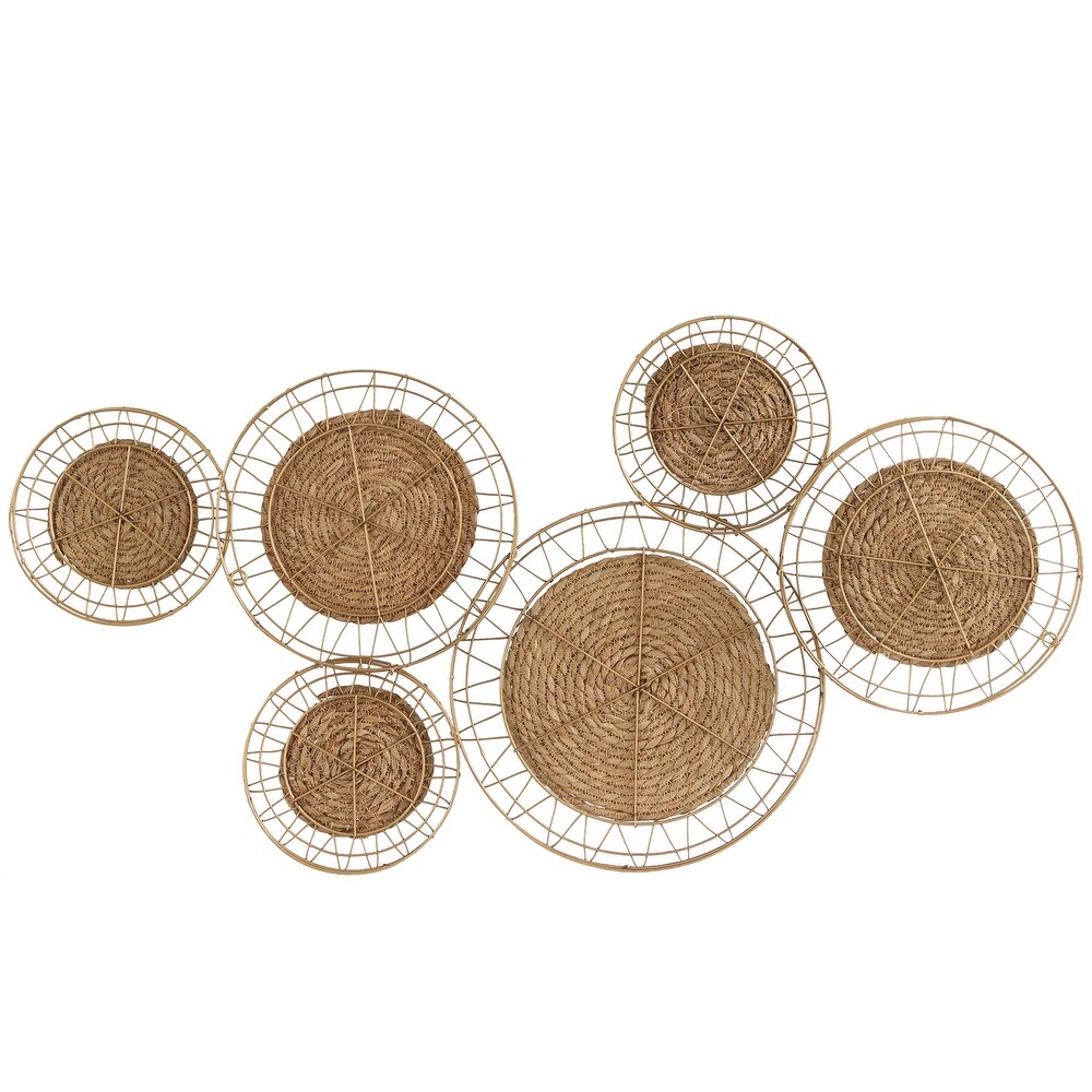 The Novogratz Brown Dried Plant Handmade Woven Plate Wall Decor with Intricate Patterns