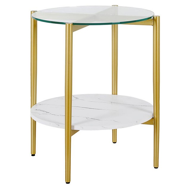 Gold Finish Side Table With Faux Marble Shelf Henn amp hart