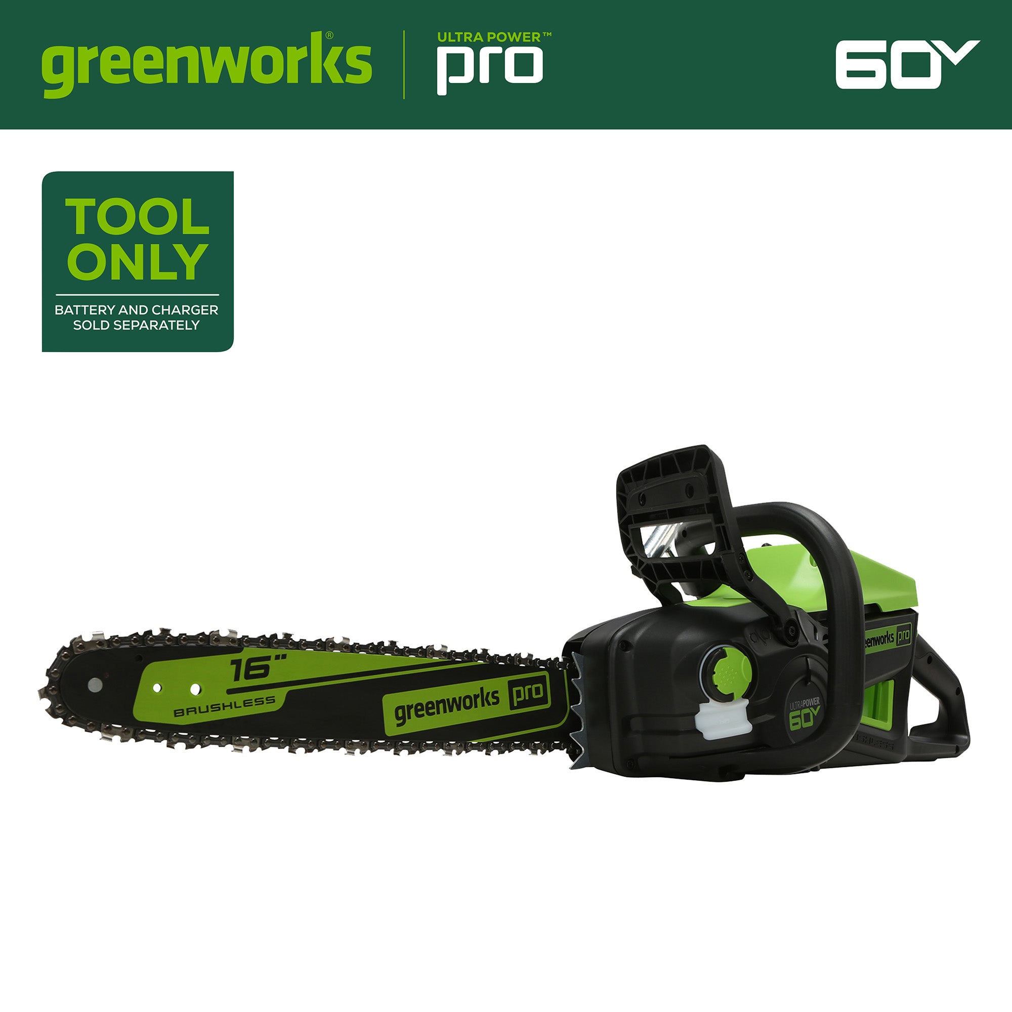 60V 16-Inch Brushless Cordless Chainsaw | Greenworks Tools