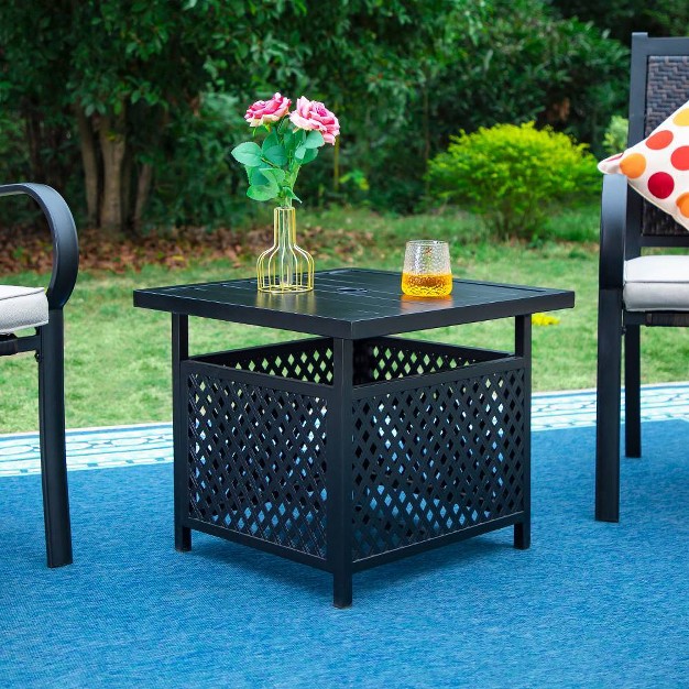 3pc Patio Conversation Set With Wicker Rattan Chairs With Cushions amp Square Table With Umbrella Hole Captiva Designs