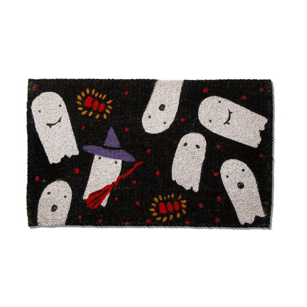 Flying White Ghosts Rectangle Indoor And Outdoor Coir Door Welcome Mat Black