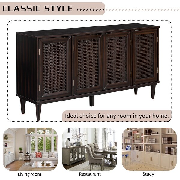 Nestfair Large Storage Space Sideboard Console Table with Artificial Rattan Door