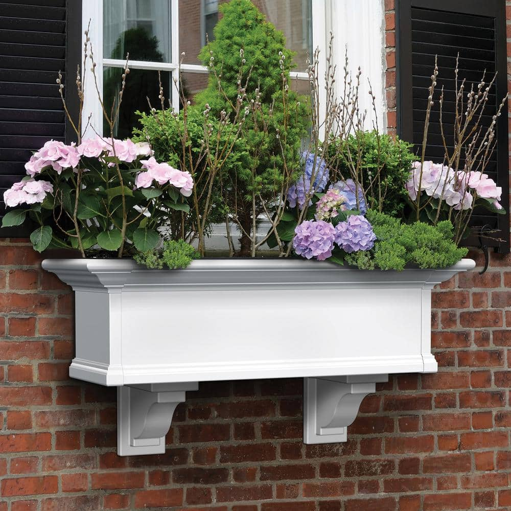 Mayne Yorkshire 36 in. x 12 in. Self Watering White Vinyl Window Box 4823W