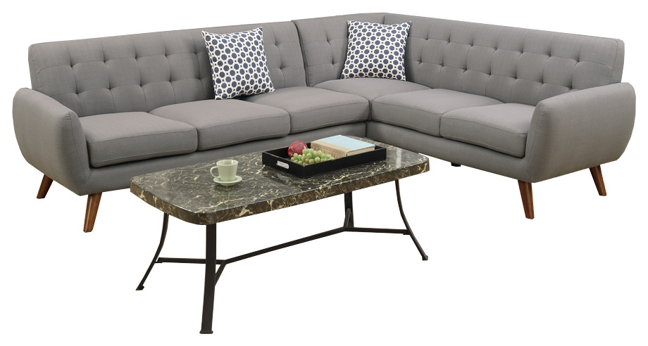 Benzara BM168753 Polyfiber 2 Pieces Sectional With Tufted Back And Cushion Gray   Midcentury   Sectional Sofas   by Uber Bazaar  Houzz