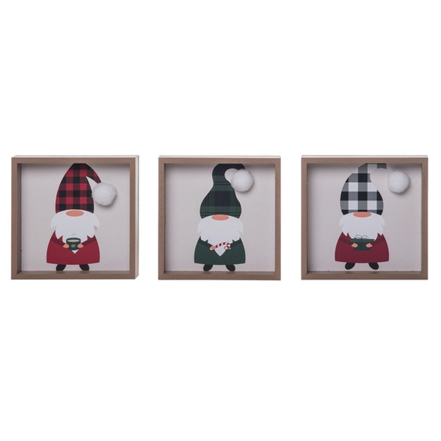 Transpac Wood 5 In Multicolored Christmas Plaid Holiday Gnome Block Decor Set Of 3