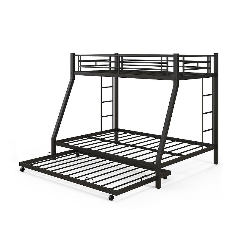 Twin Over Full Bunk Bed Frame With Trundle For Guest Room