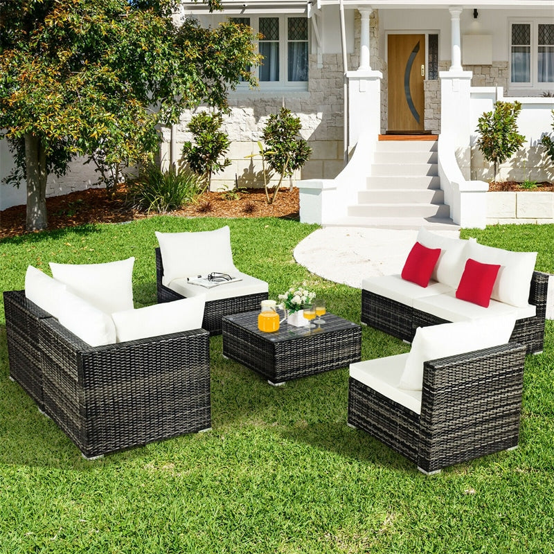 7 Pcs Rattan Patio Sectional Couch Set Outdoor Wicker Furniture Set with Cushions & Coffee Table