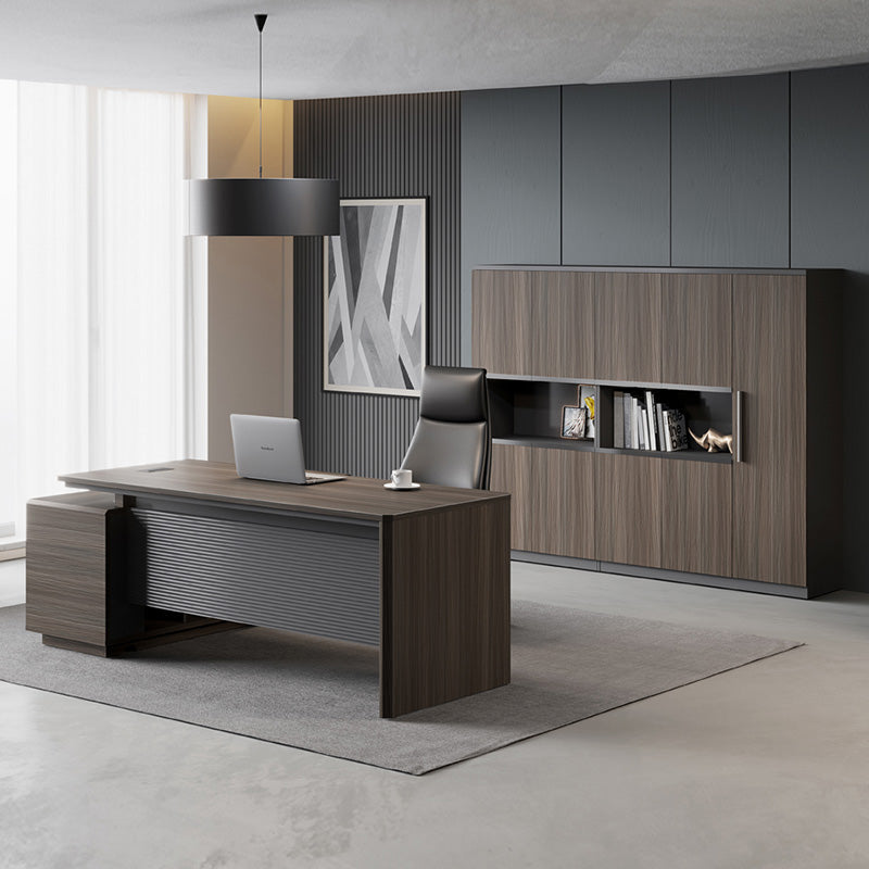 MADDOK Executive Desk with Right Return 180cm - Chocolate & Charcoal Grey