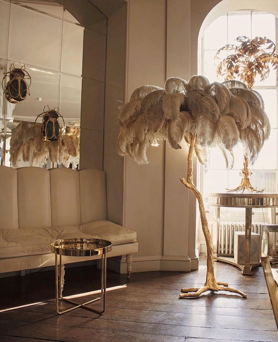 Ostrich Feather Brass Floor Lamp