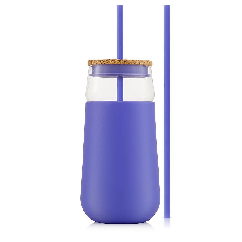 JoyJolt 20-oz. Glass Tumbler with Straw and Silicone Sleeve