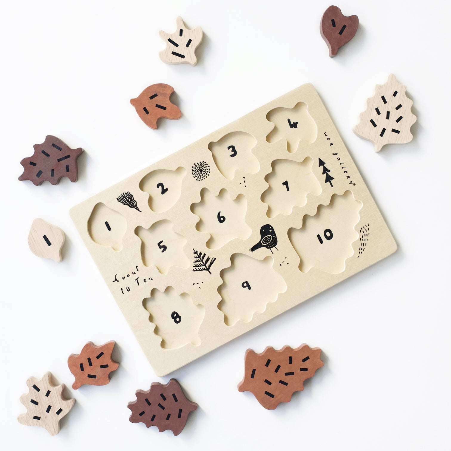 Wooden Tray Puzzle - Count to 10 Leaves by Wee Gallery