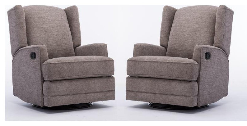 Home Square 2 Piece Wingback Swivel Glider Recliner Set in Smoke Gray   Transitional   Recliner Chairs   by Homesquare  Houzz