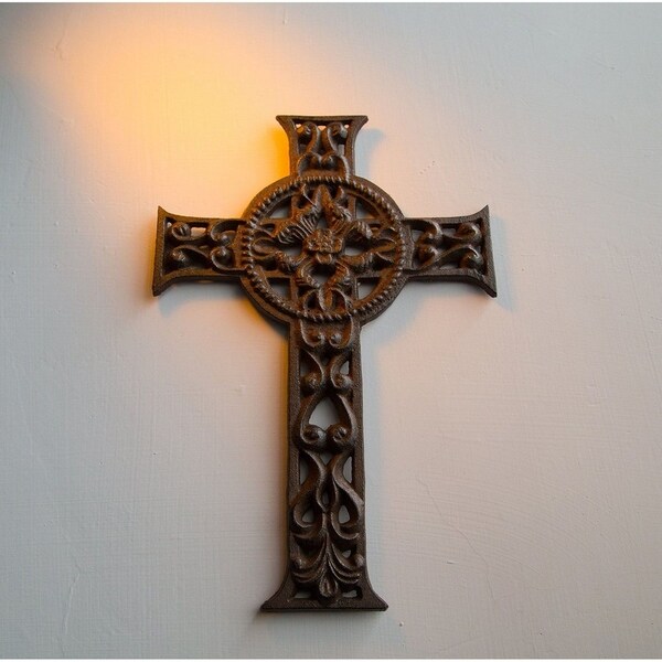 Wrought Iron Rustic Celtic Cross Decoration Christian Religious，11.5x7.7x0.5